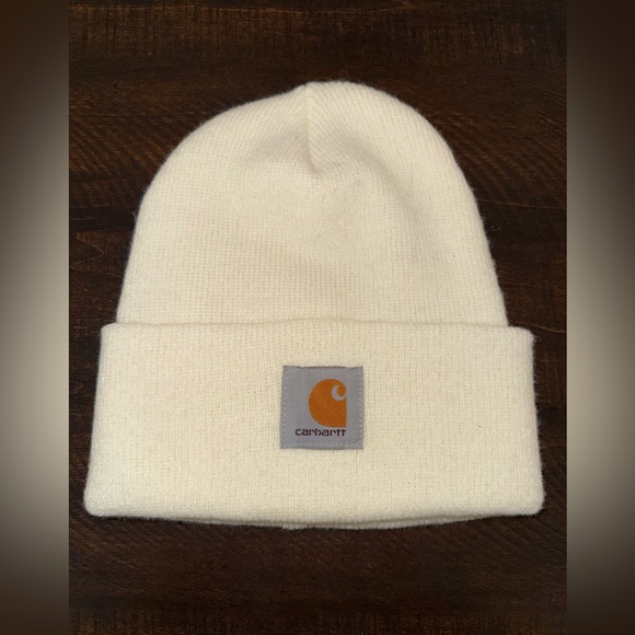 Carhartt Accessories - Carhartt Cream Knit Cuffed Beanie with Gold Logo Patch